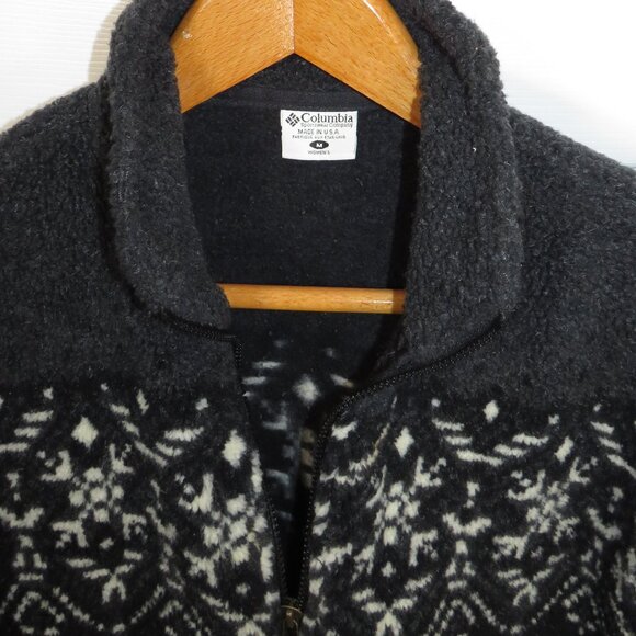 VTG Columbia Women Md Hi Pile Sherpa Full Zip Fleece Jacket Nordic Snowflake USA - Picture 5 of 6